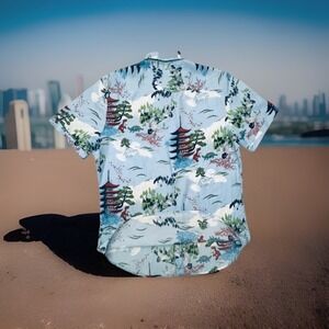 Firefly‎ Lootwear Shirt Mens Medium Japanese Hawaiian Dinosaurs Pagoda Nature